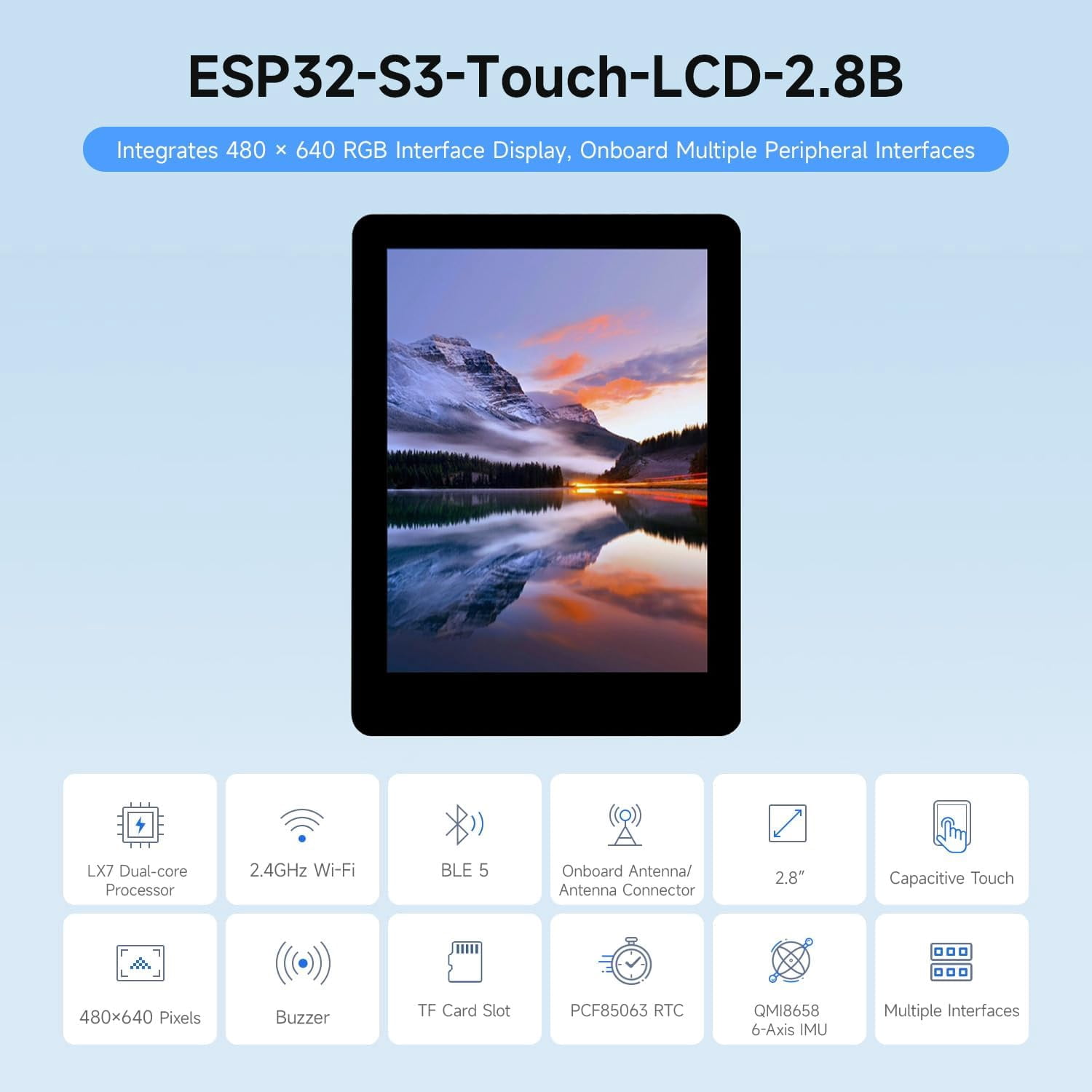 ESP32-S3 2.8inch Display Development Board, 480×640, IPS, 32-bit LX7 Dual-core Processor, Up to 240MHz Frequency, Supports Wi-Fi & BLT, ESP32 with Display, with Touch Function
