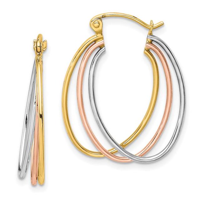 Quality Gold 10TC411 10K Tri-Color Polished Triple Hoop Earrings