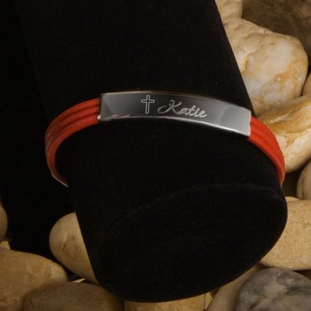 Personalized Inspirational Leather Bracelets with Engraved Cross