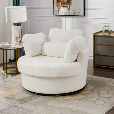 Dinosisco Oversized Swivel Barrel Accent Chair, Teddy Adult Comfy Reading Armchair, Ivory