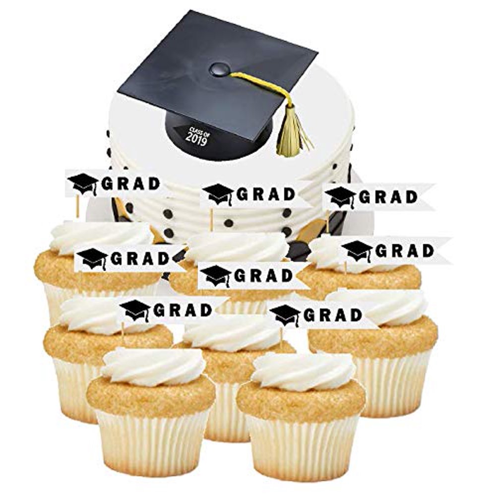 Graduation Cake Topper with 12 Graduation Theme Cupcake Topper Picks ...