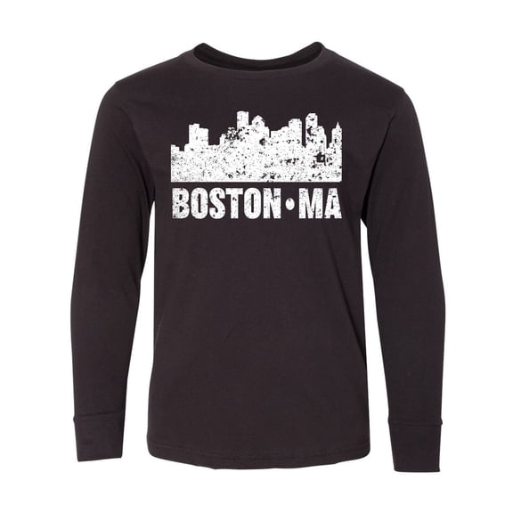 Inktastic Boston Massachusetts City Skyline with Grunge Long Sleeve Youth T-Shirt