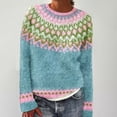 thumbnail image 1 of Isle Sweater Top Crew Neck Merino Wool Seamless Sweater Boho Pattern Pullover Knitted Pullover Pullover Sweater Lightweight Knit Basic Sweater Tops Sweaters for Women Cable Knit Sky Blue XXL, 1 of 4