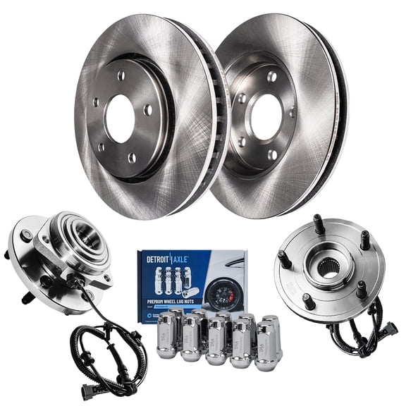 Detroit Axle - Front Brake Kit for 05-10 Jeep Grand Cherokee 2006-2010 Commander Disc Brake Rotors Wheel Bearing Hubs Assembly 10pc Wheel Lug Nuts 2007 2008 2009 Replacement