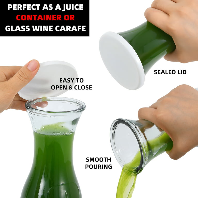 1 Liter Glass Carafe - Drink Pitcher & Elegant Wine Carafe Decanter -  Carafe Set of 6 - Mimosa Bar Carafes & Juice Glasses - Easy Pour Bottle