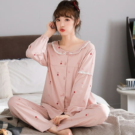 

CoCopeaunt New spring and autumn pajamas female combed cotton with lace long-sleeved pants home wear set home leisure pijamas women