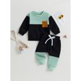 thumbnail image 2 of Loicainy Baby Toddler Boys Pants Outfits Set, 6 12 18 24 Months 2T 3T 4T 5T Contrast Color Long Sleeve Crew Neck Sweatshirt with Elastic Waist Sweatpants Infant Clothes Sets, 2 of 9