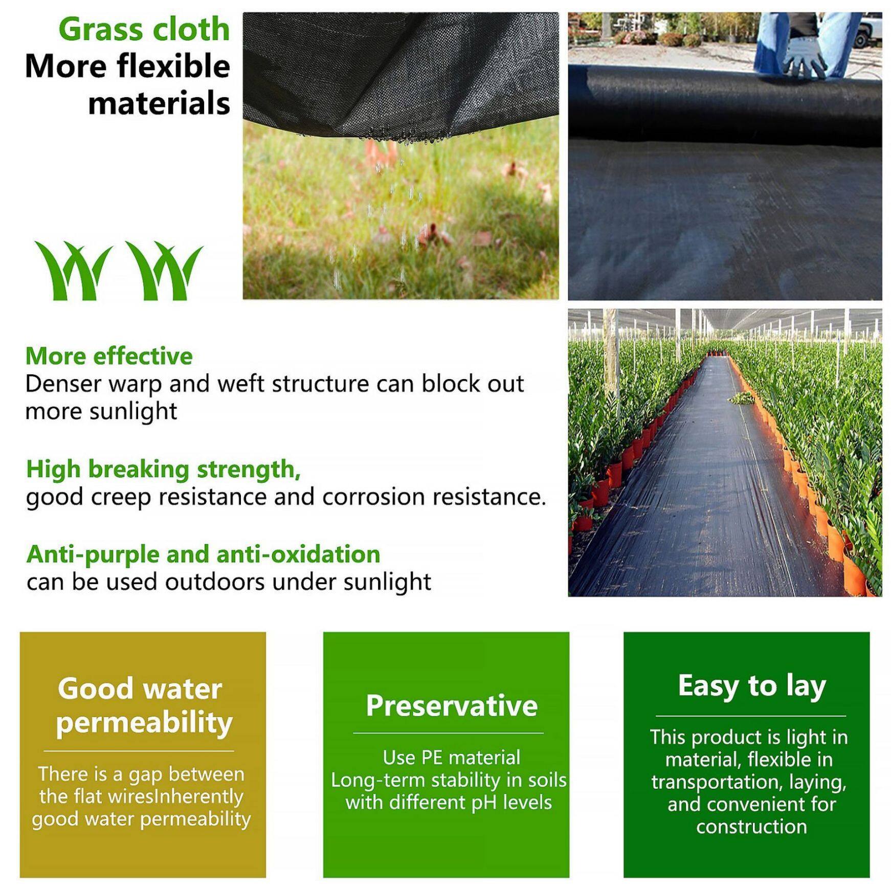 Garden Weed Barrier, 6FT x 200FT Heavy-duty Landscape Fabric Ground Cover Durable Polyethylene Cloth Premium Weeds Control Mat for Gardening, Soil Erosion Control, and Other Outdoor Projects