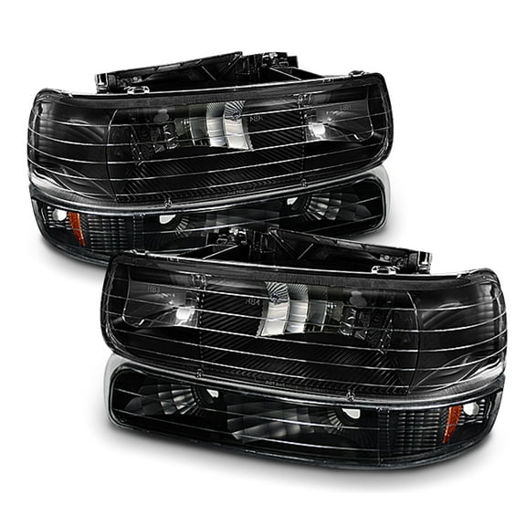 AKKON - Fits 1999-2002 Chevy Silverado 2000-2006 Suburban 1500 / 2500 Tahoe Black Headlights  Bumper Turn Signal Lamp Pair LH RH