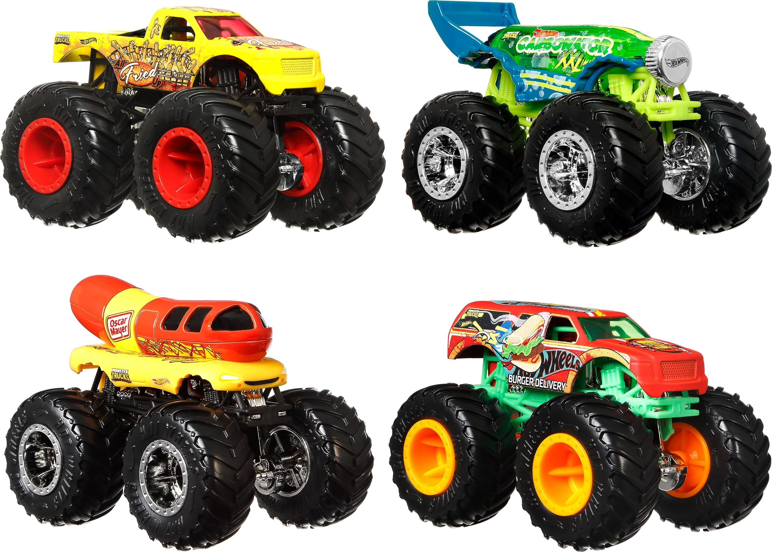 Hot Wheels Monster Trucks Set of 4, 1:64 Scale 4-Pack of Toy Trucks, Collectible Vehicles (Styles May Vary)