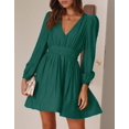 thumbnail image 3 of Minivestido BWQ de manga larga en V profundo, línea A, verde oscuro, XXL, 3 of 9