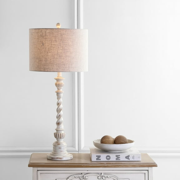 JONATHAN Y Regent 33" Rustic Resin LED Table Lamp, White Wash, JYL3031A