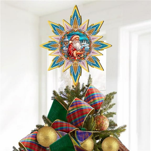 G. Debrekht 89507 Santa with Cardinal Star Tree Topper Wooden Decor by G. Debrekht - Santa Snowman Decor