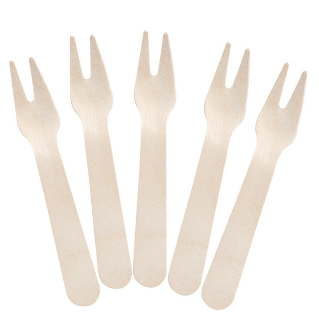 Tenedor de pastel desechable de 100 piezas, cubiertos de madera, tenedores ecológicos para picnic, cena, barbacoa