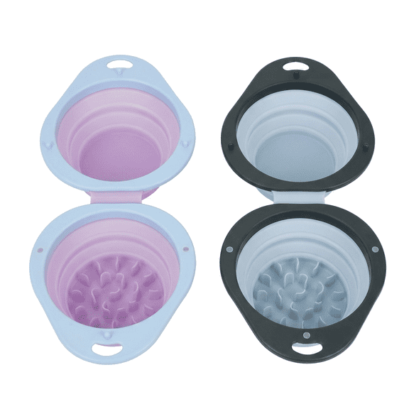 ROSEXIXI Collapsible Dog Bowls 2 pcs Double Travel Pet Water Bowl Portable Silicone Puppy Dish Space Saving Food Feeder for Small Medium Dogs Outdoor Hiking Camping and Walking