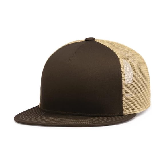 Pacific Headwear D-Series 5-Panel Trucker Snapback Cap, Brown & Khaki - One Size