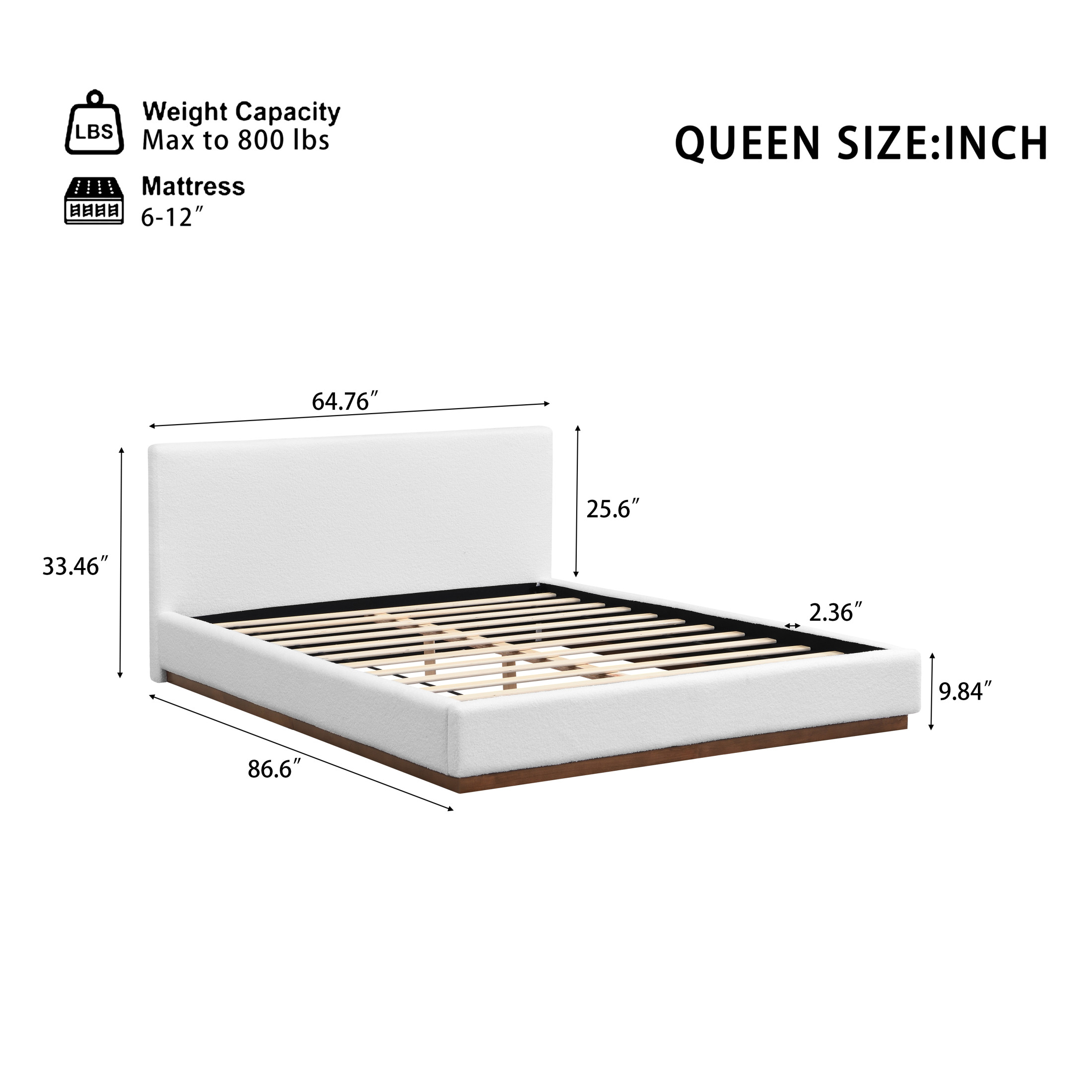 Christopher Knight Home Boucle Upholstered Queen Bed, Solid Wood Platform Bed Frame, White