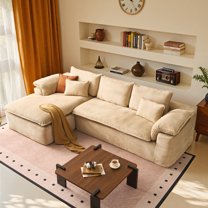 XIZZI 112" Modern Sectional Sofa with Curved Armrests - Plush Corduroy Upholstery, No-Assembly Needed, for Living Room and Bedroom, Left Chaise, Beige