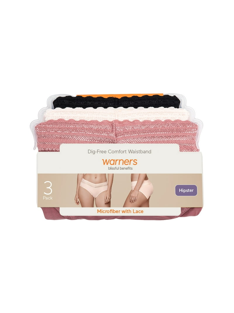 Warners Blissful Benefits Women's Microfiber Lace 3pk Hipster