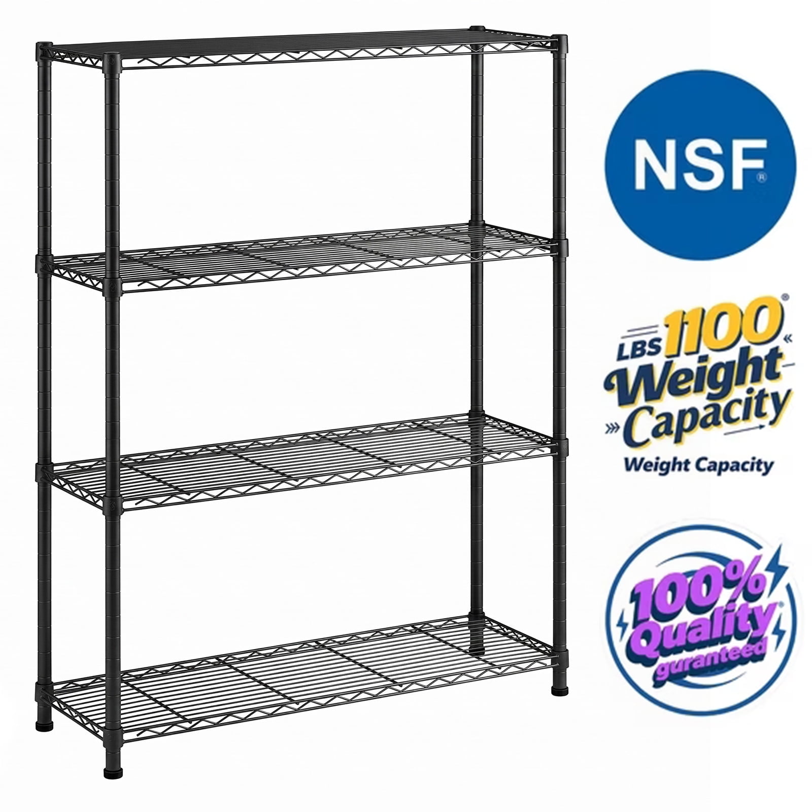 Ktaxon 4-Tier Metal Shelving Unit, Adjustable Shelf Organizer for Garage Kitchen, Storage Rack Capacity for 1100 lbs, 36"W x 14"D x 55"H, Black