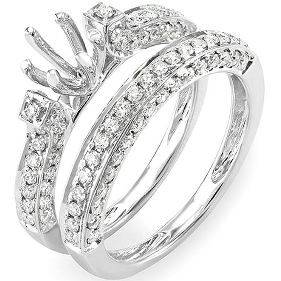 Dazzlingrock Collection 1.00 Carat (ctw) 14K Round Diamond Semi Mount Bridal Engagement Ring Set 1 CT, White Gold, Size 8.5