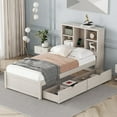 thumbnail image 2 of Twin Storage Bed with Bookcase Headboard, Twin Size Captain Bed Frame, with 2 Drawers and Charging Station, Twin Bed Frame with Storage, No Box Spring Needed, Easy Assembly, White, 2 of 10