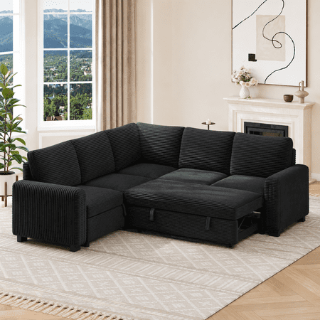 Neche Sectional Sofa with Storage Seat L Shaped Couch with Reversible Chaise Convertible Sectional Couches for Living Room, Black