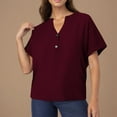 thumbnail image 2 of JGGSPWM Women's Summer Trendy Short Sleeve V Neck Button Up Tops Dressy Casual Loose Ladies Blouses Going Out Shirts Wine 2XL, 2 of 6