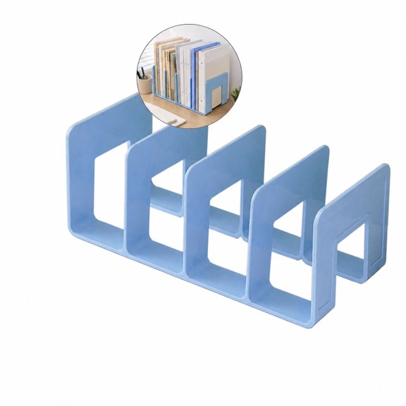 2Pcs Binder Holder, Sturdy Blue 5-Slot Vertical Desktop Bookshelf Rack, Space-Saving File Sorter for Back to School, Office, Dorm & Classroom