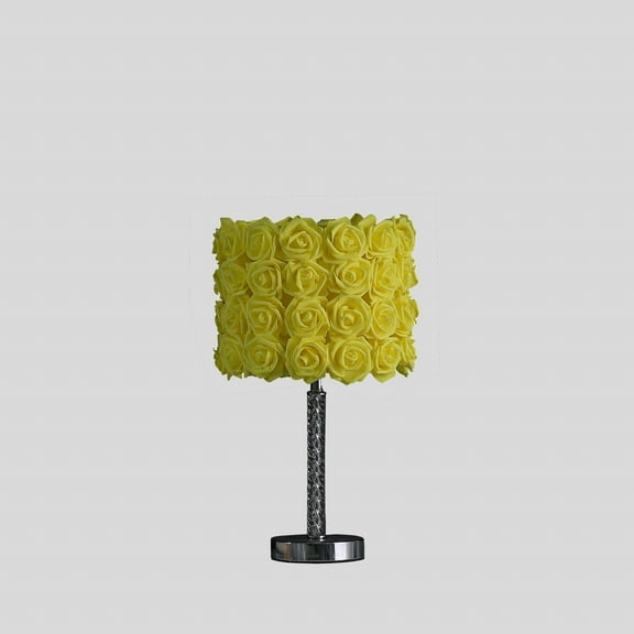 18â€ Yellow Roses Acrylic And Metal Table Lamp