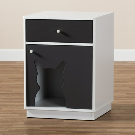 Baxton Studio Engel Modern and Contemporary Two-Tone White and Dark Grey Finished 1-Door Wood Cat Litter Box Cover
