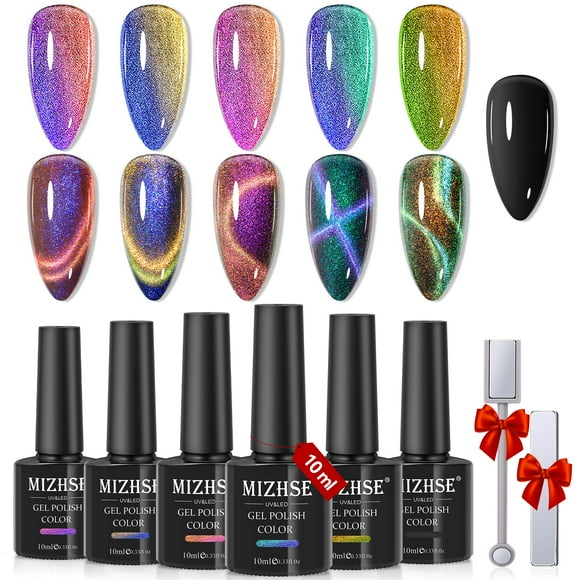 Set de esmaltes de uñas MIZHSE 9D Cat Eye Gel 10 ml, 6 colores con imán