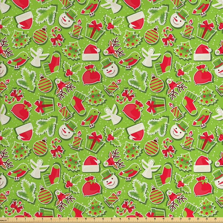 Christmas Fabric by the Yard, New Zealand Poinsettia Flower Xmas Trees  Surprise Boxes Art Culture, Upholstery Fabric for Dining Chairs Home Decor