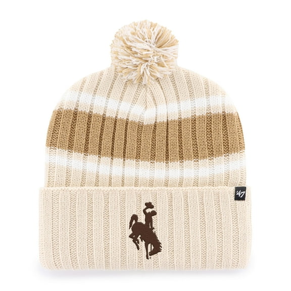 Men's '47 Tan Wyoming Cowboys Plateau Cuffed Knit Hat with Pom