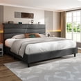 thumbnail image 6 of EnHomee King Size Bed Frame with Headboard Upholstered Bed Frame King with Storage King Size Bed Frame with Charge Station Gray, No Box Spring Needed, Noise Free, 6 of 7