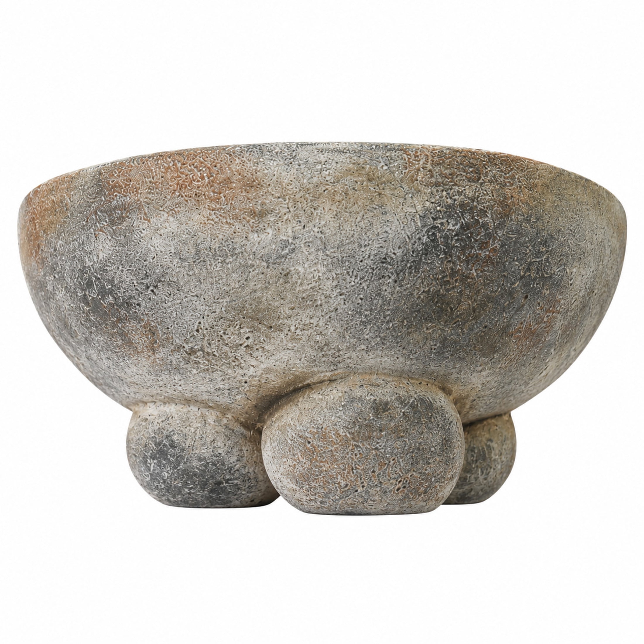 DecMode 11" Round Dark Gray Ceramic Decorative Bowl with Brown Accents and Three Round Legs
