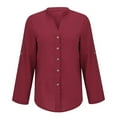 thumbnail image 4 of Royisotas Casual Womens Plus Size Tops Winter Cotton Tunic Long Sleeve Womens Button Down Blouse Solid Color Wine Collared Button up Shirts, 4 of 7