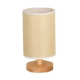 thumbnail image 1 of DOLITY Modern Bedside Table Lamp Wood Base Shade LED USB Rechargeable Nightlight Yellow Linen, 1 of 6