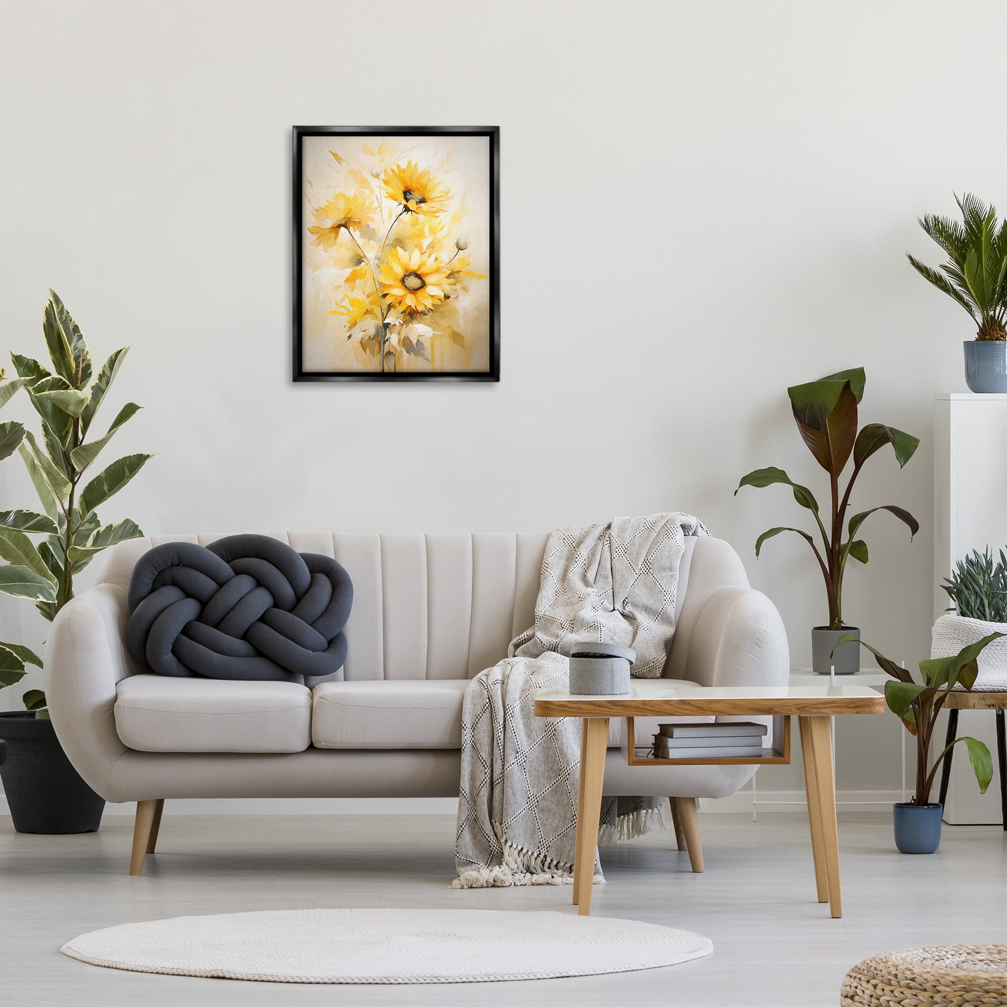 Stupell Industries Mellow Yellow Bunches Botanical & Floral Painting Black Floater Framed Canvas Art Print Wall Art, 25 x 31