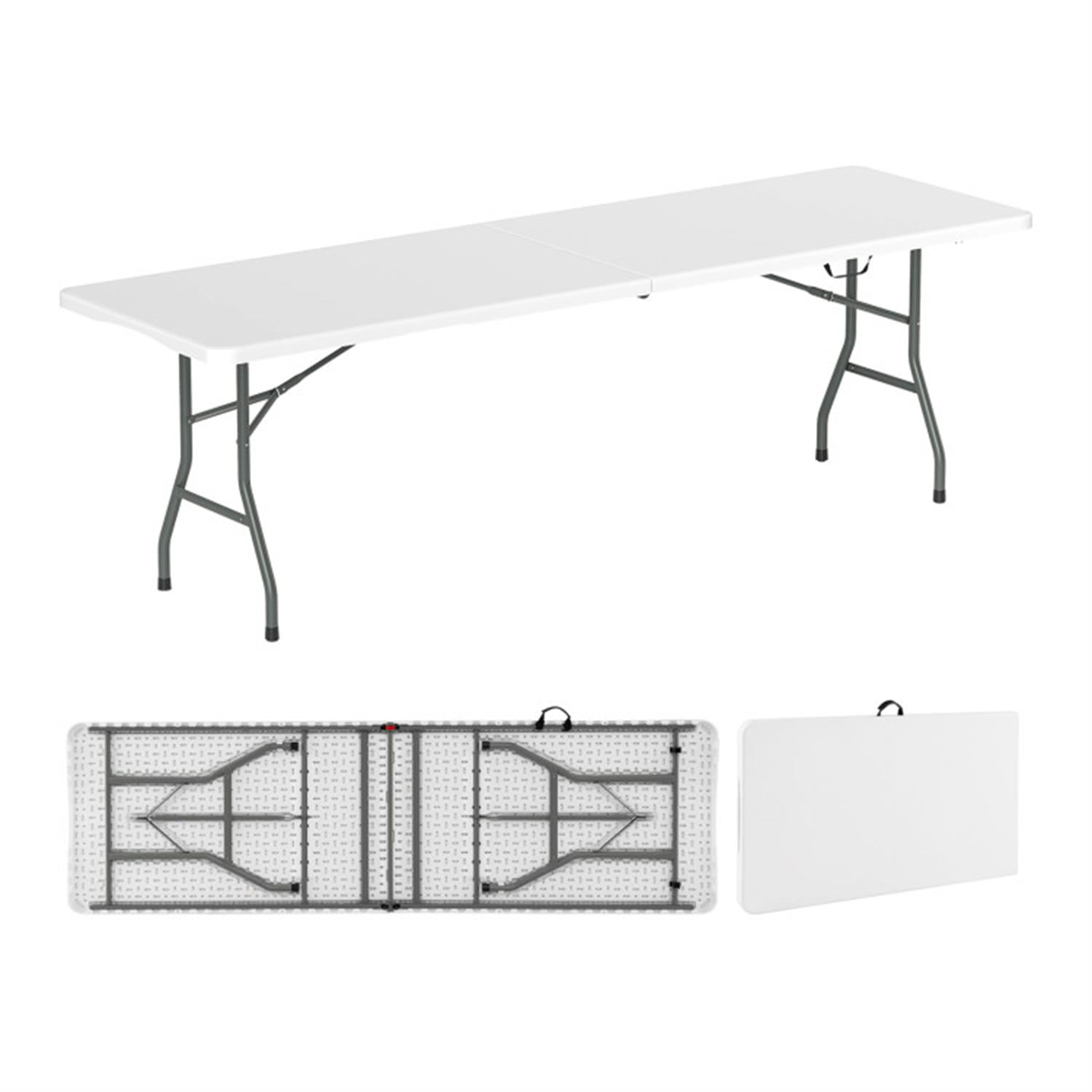 Demi Bonn 8 ft Portable Folding Table 350S Fold-in-Half Table with HDPE Tabletop fordoor Outdoor, Plastic Dining Picnic Party Camping Table, White