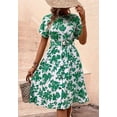 thumbnail image 2 of Flora Printed Round Neck Belted Button Down Short Sleeves Dress, 2 of 4