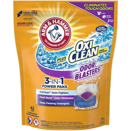 ARM & HAMMER plus OxiClean Odor Blasters 3-IN-1 Power Paks, (Best Odor Eliminator Laundry Detergent)