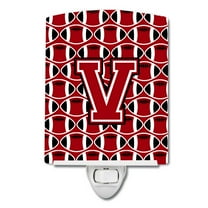 Caroline's Treasures CJ1073-VCNL Letter V Football Red, Black and White Ceramic Night Light, 6x4x3", multicolor
