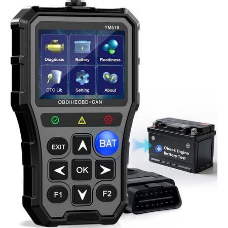 OBD2 Scanner with Tester - Check Engine Light & Emissions Readiness, Plug & Play, , Real-Time Date, Code Reader, Support OBD II