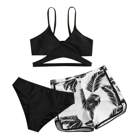 TANGNADE Womens Swim Bottoms Women s Spaghetti Strap High Waist Bikini Set Sports Sexy Swimsuit Three Piece Swim Bottom