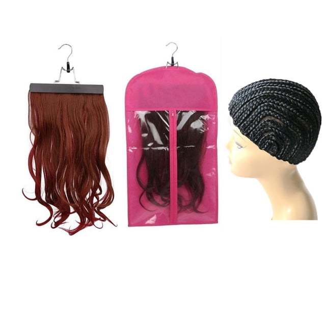 Pelucas de cabellero rosa a prueba de polvo Colco almacenamiento bolsa de secado soporte percha cornrow negro gorro de encaje Conjunto de soporte de almacenamiento de peluca