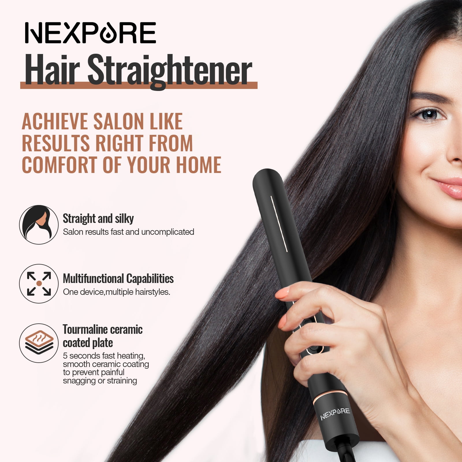 NEXPURE Professional Flat Iron 2 in 1 Hair Straightener Curling Iron Styling Tool 5s Fast Heat 1