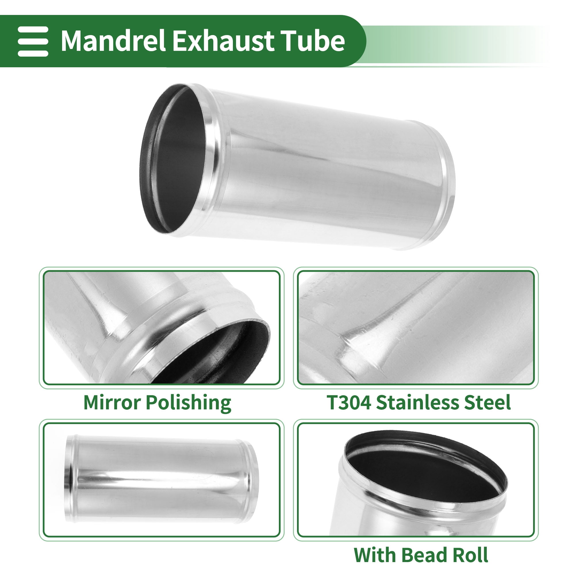 Straight Exhaust Pipe Tube with Bead Roll DIY Custom Car Modified Exhaust Pipe Tubing Piping 5" OD 10" End Length T304 Stainless Steel Silver Tone