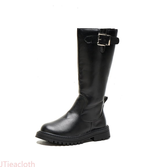 JTieacloth Boots for Girls Girls Knee High Boots Fashion Soft Sole Versatile Long Boots For Big Kids Fall Winter Leather Boots Show Performance,Black