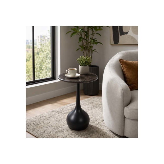 Marble Accent End Table for Home Decor - Decorative Small Table Stand for Bedroom Night Stand, Bedside, and Living Room Decor - Modern Side or Drink Table for Small Spaces - 21", Black